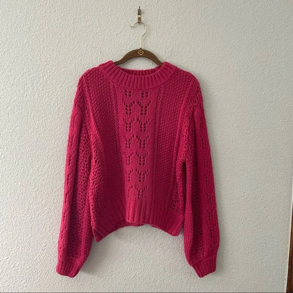 Alya Pink Dolman Sleeve Sweater Size Medium Open Knit